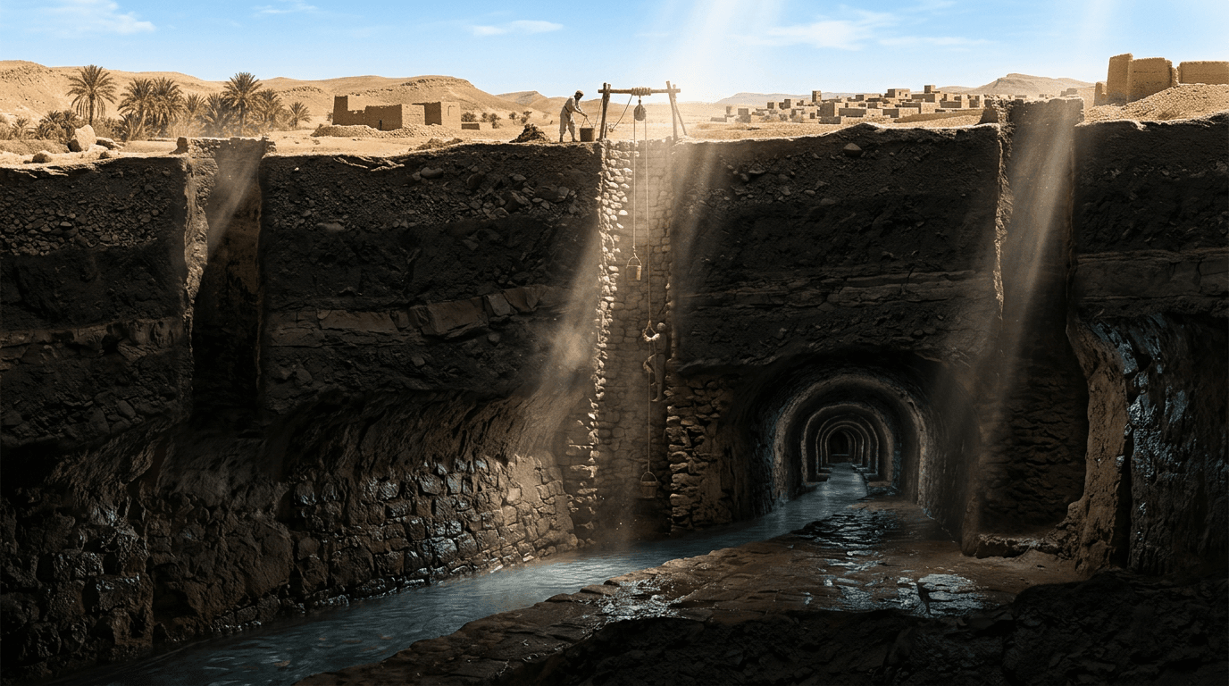 Underground qanat water channel excavation